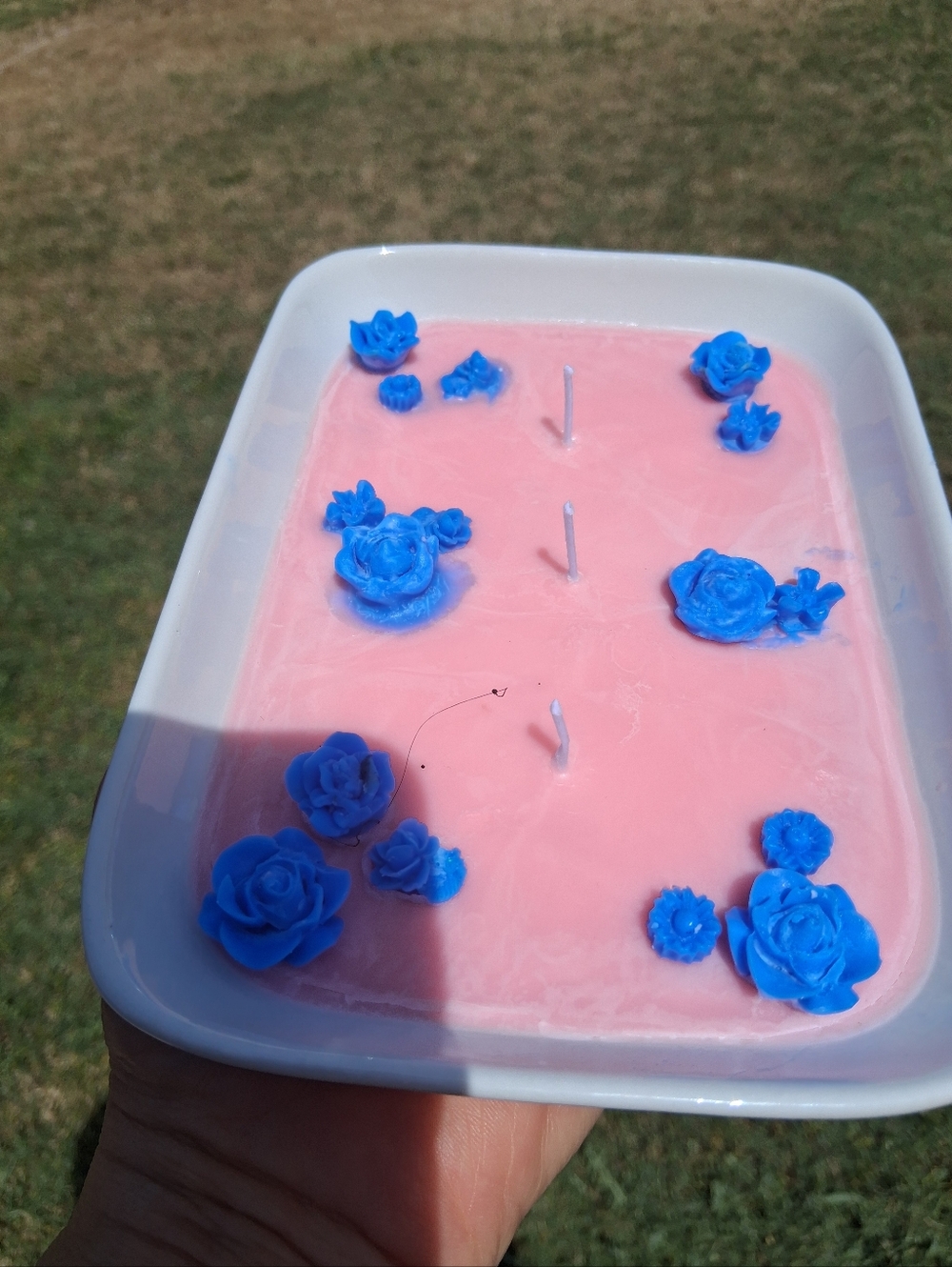 Handmade Pink & Blue Floral Kids Bath Candle - Unscented